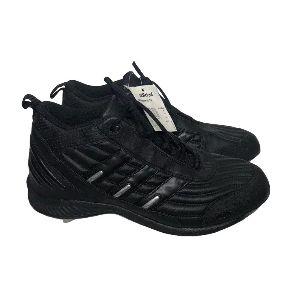 Vtg Y2K Adidas Black Faux Leather Spinner IV 3/4 Metal Baseball Cleats 12.5